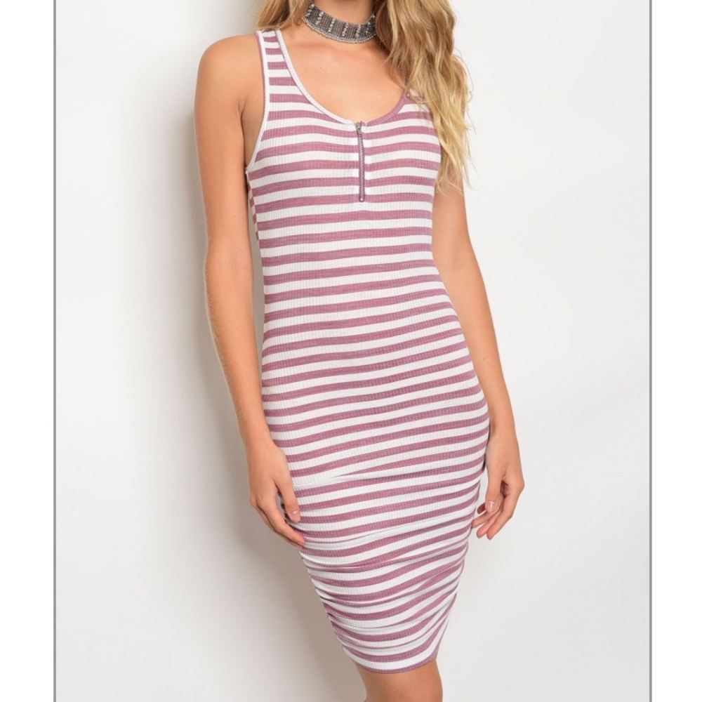 Ivory Blush Pink Striped Tank Dress